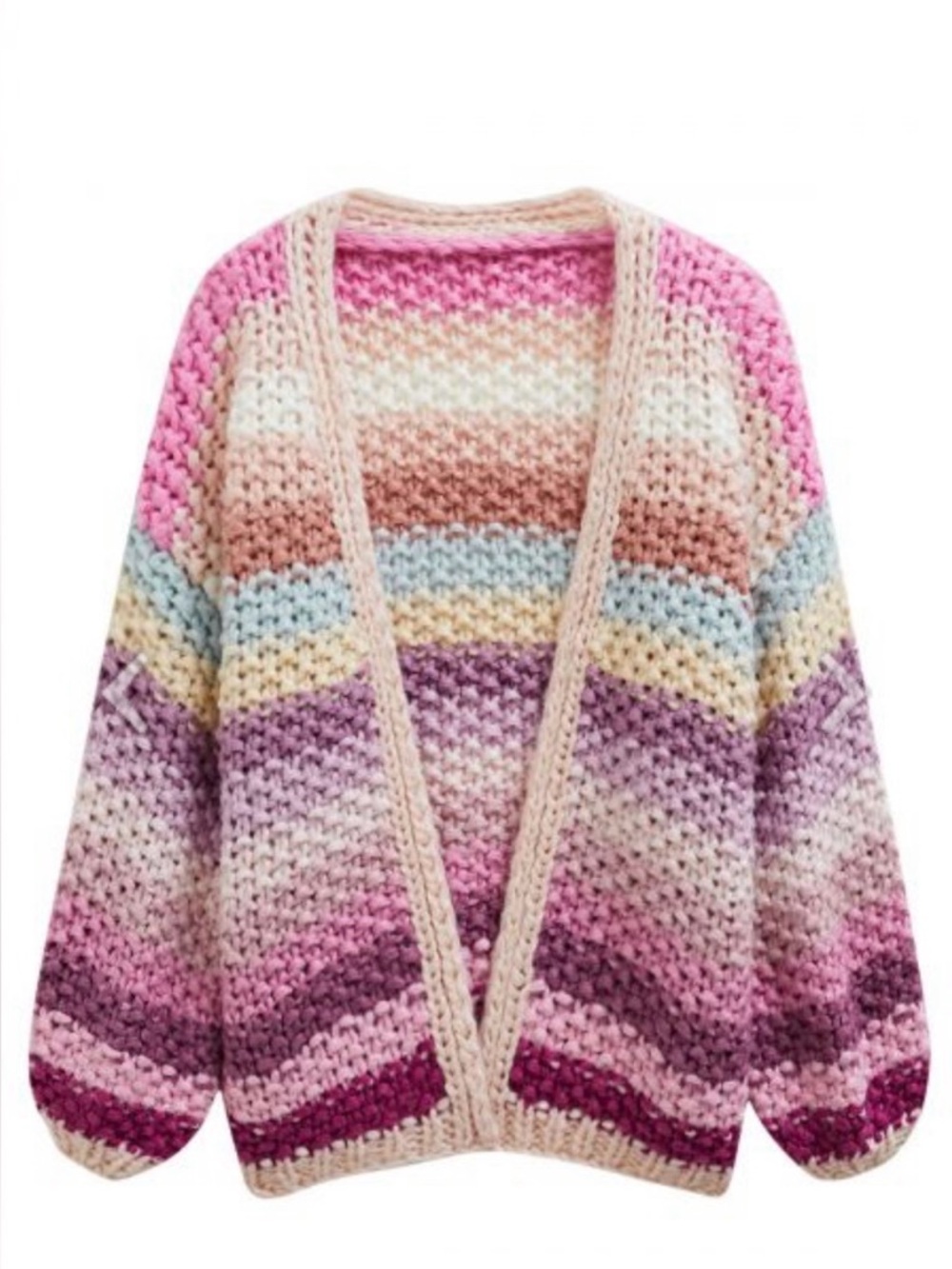 Chunky Striped Open Front Cardigan Sweater - Pink Multi